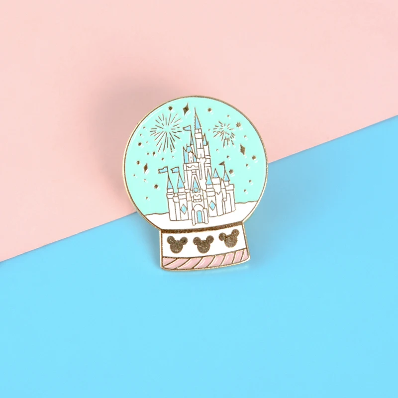 

Magic castle in crystal ball Lapel Metal Pins Dreamy Romantic Brooches Badges Clothes Accessories Pins Jewelry Gifts for Friends
