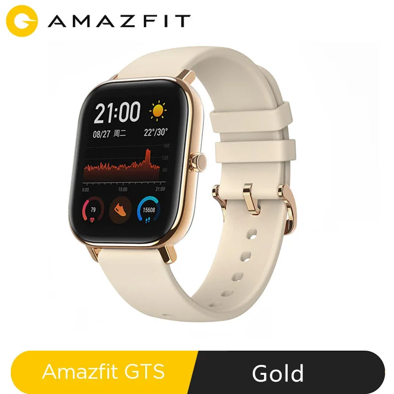 Amazfit GTS глобальная версия Смарт спортивные часы gps 5ATM водонепроницаемые 1,65 “AMOLED дисплей Editable Widgets 14 дней Срок службы батареи часы - Цвет: GTS-Gold