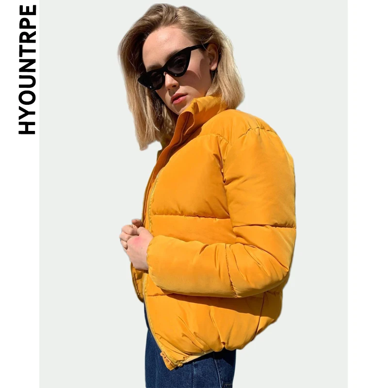 Хлопковое стеганое пальто куртка женская на молнии стоячий воротник короткая