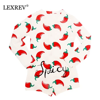 

Women V Neck Sexy Bodysuit Spicy Chili Printed Rompers Womens Jumpsuits Stretch Leotard Top Romper Jumpsuit