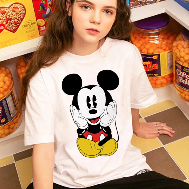 Disney cartoon Mickey Tshirt Tops Summer casual oversized Women T-shirts Ulzzang hip hop Streetwear Harajuku short sleeve tshirt couple t shirt