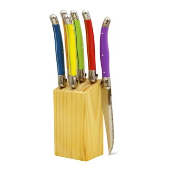 

Jaswehome 6pcs Laguiole Style Stainless Steel Steak Knife Set Steak Knives With Wooden Holder Steel Dinner Knife Cutlery Set