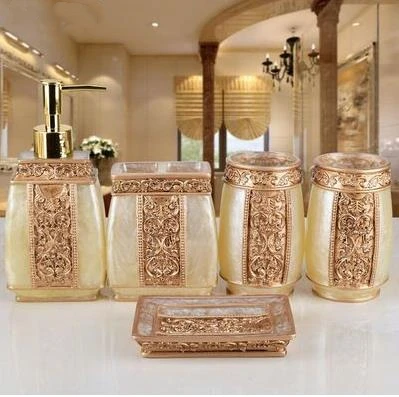 Golden Винтажный стиль, роскошный набор аксессуаров для ванной комнаты, 5 шт. в наборе, Смоляные Наборы для ванной комнаты, декоративная деловая подарочная коробка - Цвет: Golden