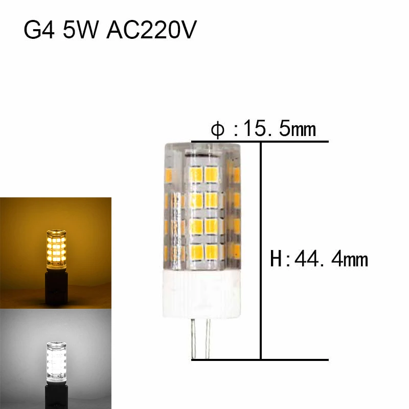 G4 G9 E14 светодиодный светильник лампы кукурузы 3 Вт 6 Вт, 5 Вт, 7 Вт, 9 Вт, AC12v 220v с украшением в виде кристаллов светильник Точечный светильник Замена люстры лампы 10 шт./упак. теплый белый - Испускаемый цвет: G4 5W 220V