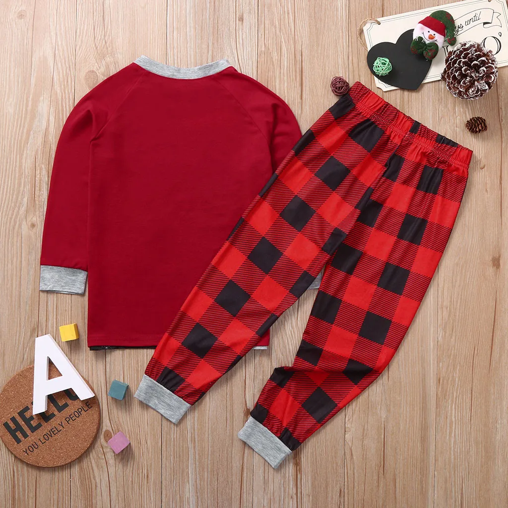 Рождественская Детская одежда для сна комплект одежды осень длинный рукав Рождество олень печати плед брюки для Дети Девочки Мальчик комплект пижамы# Y1