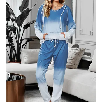 

Women Pajamas Set Home Service Autumn and Winter Tie-dye Loose Long Sleeve Top Trousers Sleepwear Suit TC21