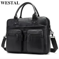 WESTAL 100% натуральная кожа сумка для мужской портфель сумка для ноутбука A4 адвокат сумка-портфель кожаная мужская cartable homme 8380