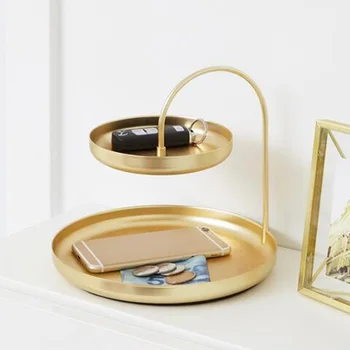 

Free shipping Modern decorative storage box two layers jewelry tray gold color gifts European style