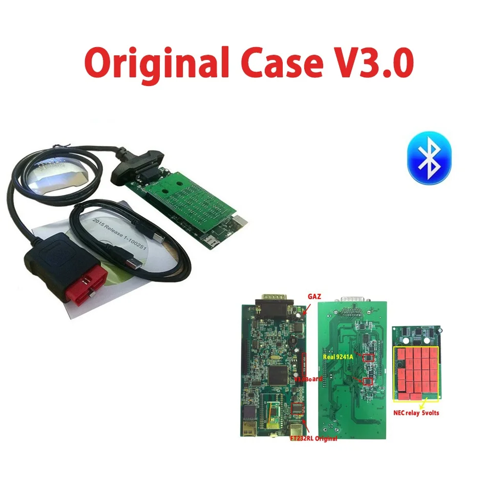 Качественный А+ металлический корпус v3.0 pcb с bluetooth 2016R0 keygen obd сканер для delphis автомобилей диагностический инструмент+ полный набор 8 автомобильных кабелей - Цвет: with bluetooth
