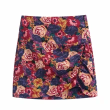 Винтажная Женская плиссированная мини-юбка с цветочным принтом Весенняя женская прямая юбка для отдыха P1527