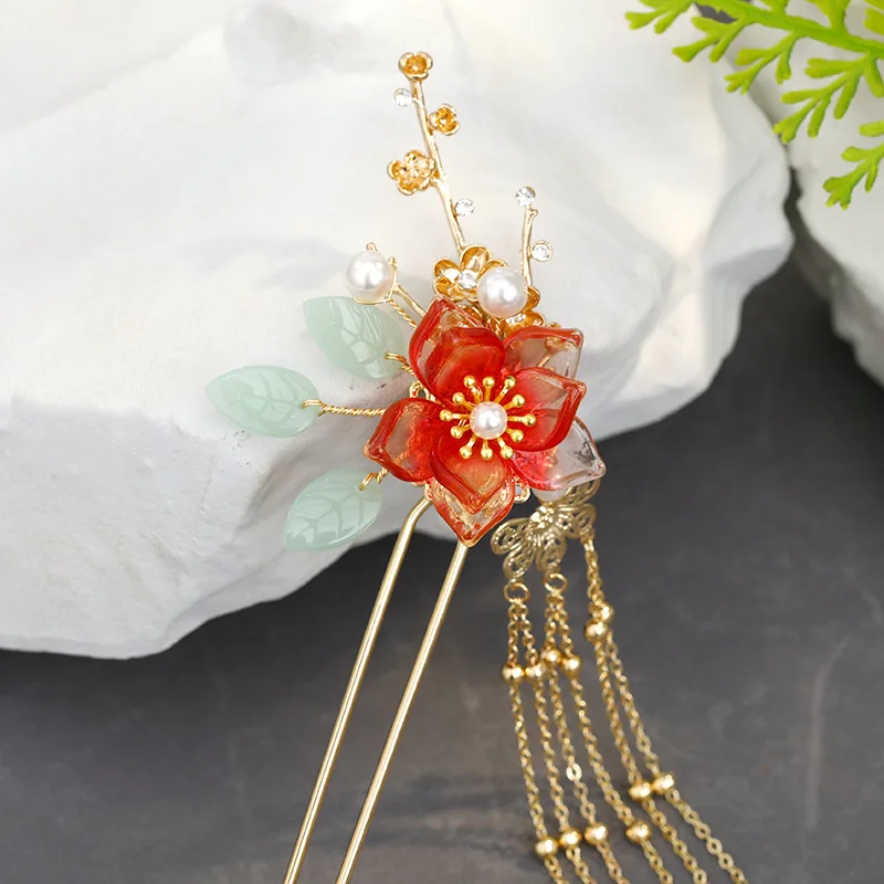 Chinese Hair Sticks Vintage Hair Accessories Flower Long Tassel Hairpin Chopstick Ancient Jewelry Lady Custome Headdress hair accessory,hair stick,hair headdress,jewelry accessories