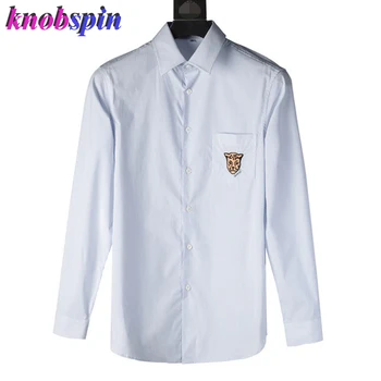 

2019 Brand business male dress Shirt Anti-Wrinkle Striped Embroidery Chemise homme Plus size Slim mens Shirts Camisas masculina