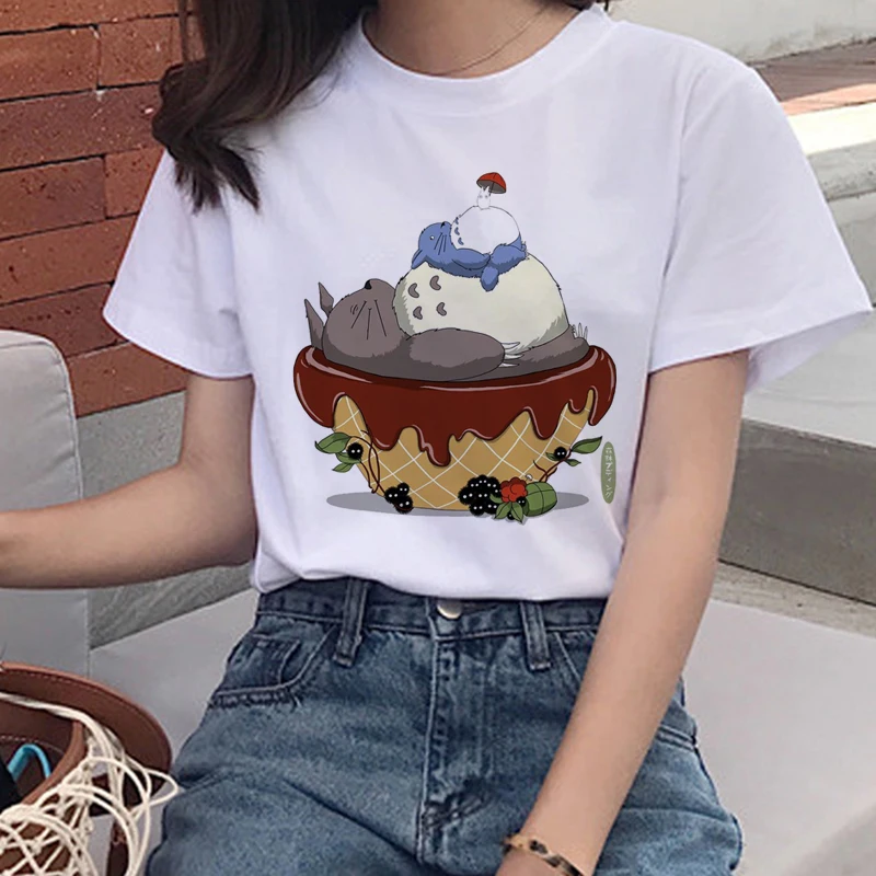 Графическая футболка 90 s, милые женские футболки Totoro Harajuku Kawaii, женская футболка Studio Ghibli, забавная футболка с мультяшным принтом