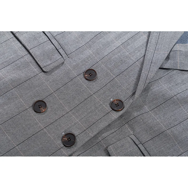 New Style for Autumn and Winter European and American Fashion Street All-match Loose Casual Denim Panel Double-breasted Suit