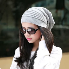 

Men And Women Hat Mixed Color Cotton Striped Hip Hop Winter Warm Hat Scarf Beanies Knit Long Loose Hat Headdress