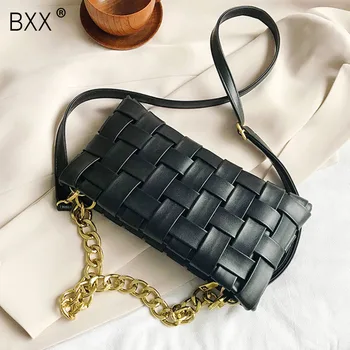 

[BXX] Weave Design Small PU Leather Crossbody Bags For Women 2020 Luxury Solid Color Shoulder Handbag Chain Cross Body Bag HM530