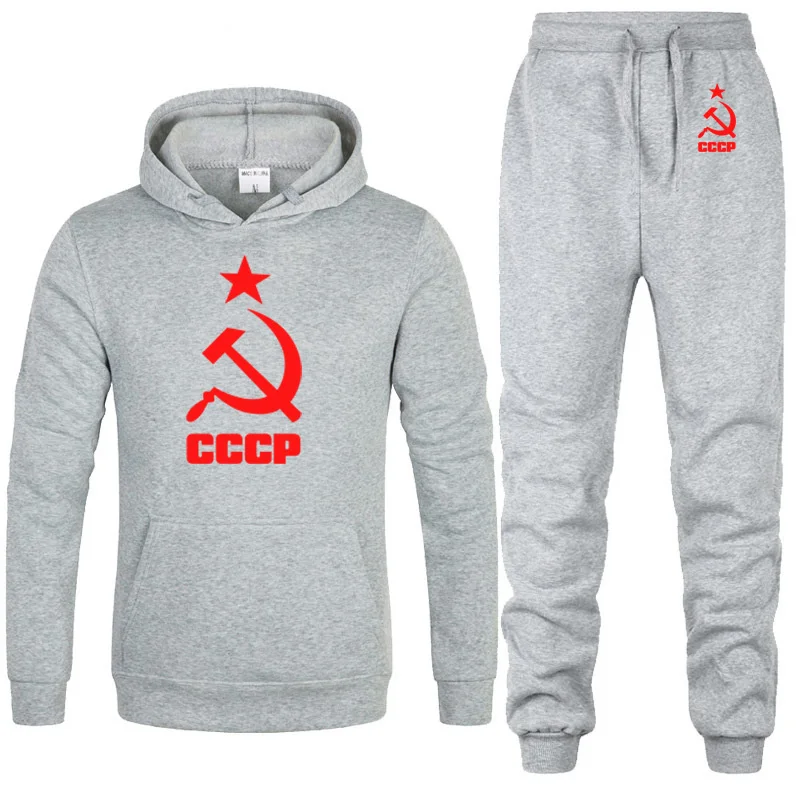 Осенне-зимний теплый спортивный костюм для мужчин, толстовка с капюшоном, куртка+ костюм со спортивными брюками, уникальная спортивная одежда с принтом CCCP в русском и советском стиле - Цвет: 812
