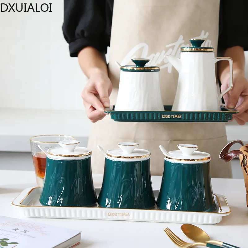 

Nordic Light Luxury Ceramic Seasoning Pot Set Household Seasoning Bottle Salt Sugar Bowl Oil Bottle Vinegar Pot Seasoning Box