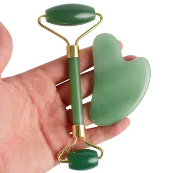 

NEW Natural Jade Roller Thin Face Massager Lifting Tools Slim Facial Gua Sha Green Stone Anti-aging Wrinkle Skin Beauty Care Set