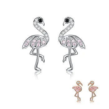 

Hot Sale Summer Flamingos Stud Earrings for Women Pink Cubic Zirconia Ear Studs Romantic Female Silver 925 Jewelry Gifts BSE120