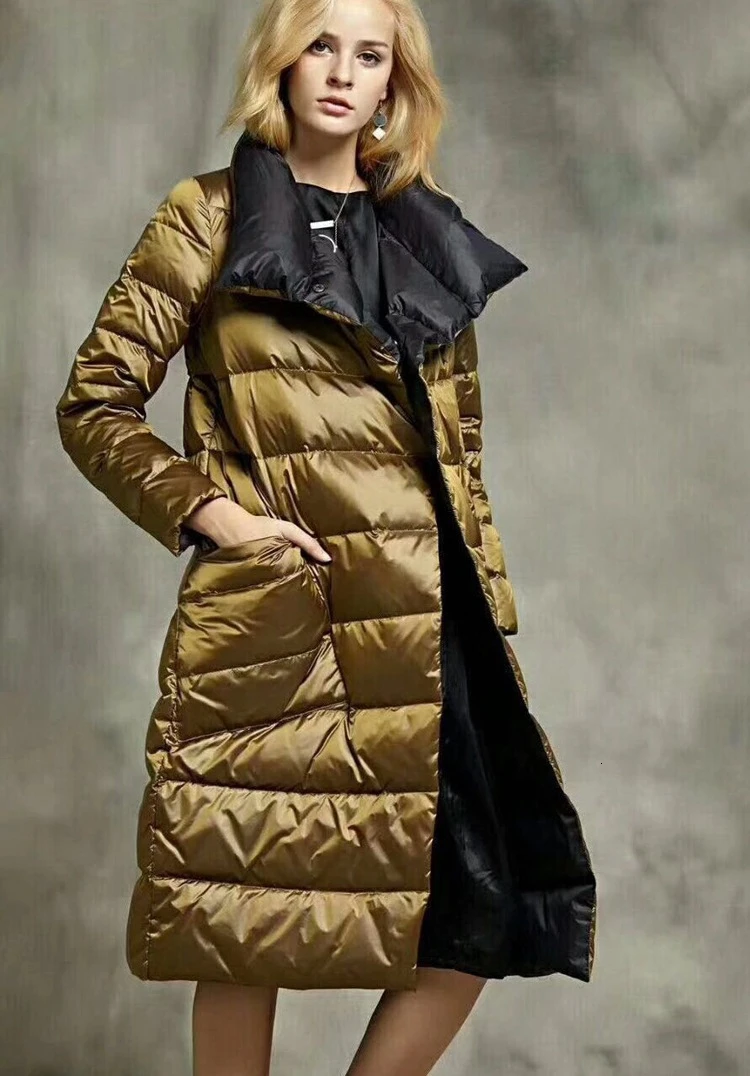 

2019 Loose version White Duck Down Ultra Light Jacket Women Winter Double Sided Slim Down Coat Single Breasted Parkas