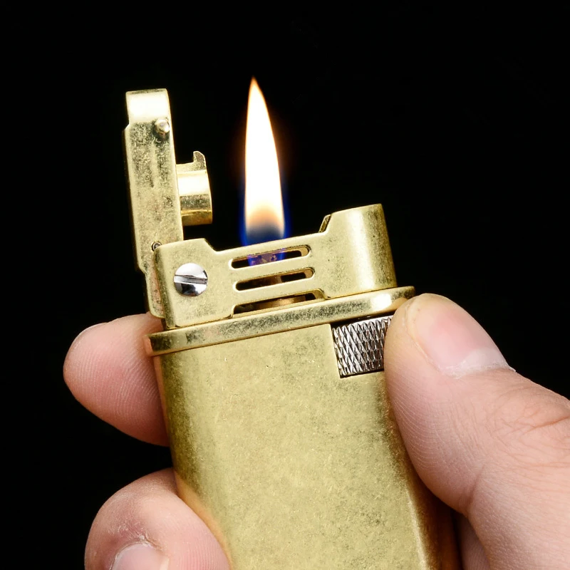  Retro Trench Copper Flint Lighter Brass Metal Men Gadgets Kerosene Oil Gasoline Lighter Gas Grindin