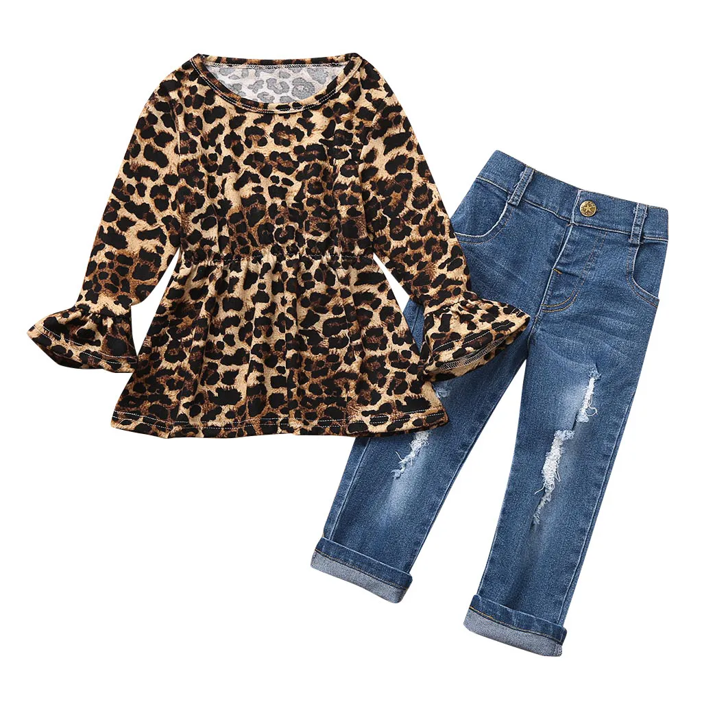 baby girl clothes winter Toddler Baby Kids Girls Leopard Print long sleeve 0-neck Tops Jeans Pant Trousers Set baby kleding