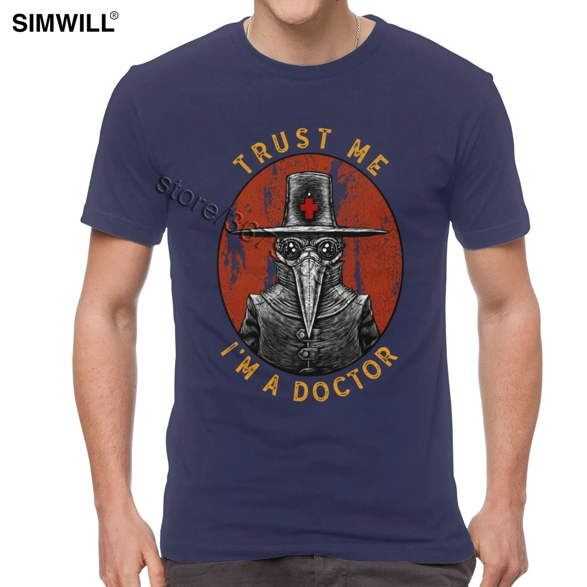 Humor Trust Me I'm A Doctor Футболка мужская хлопковая забавная Harajuku футболка короткий рукав Хэллоуин чума доктор футболки уличная одежда топы - Color: Navy Blue