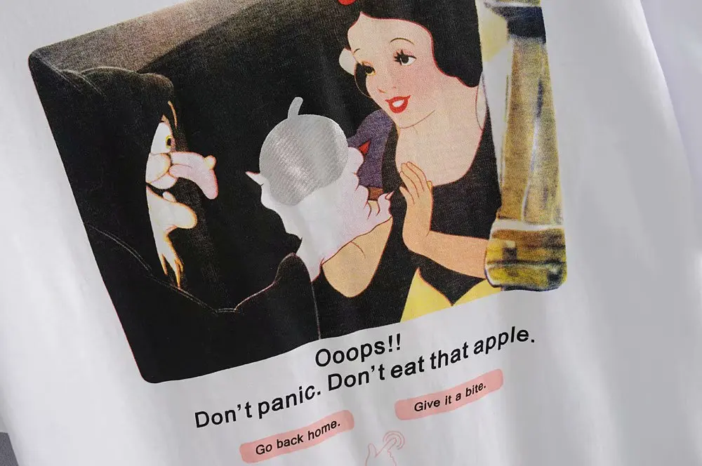 Стильная белая футболка с надписью «Schneewittchen» и изображением ведьмы из мультфильма от disney, пуловер с круглым вырезом и коротким рукавом, Повседневная модная женская футболка