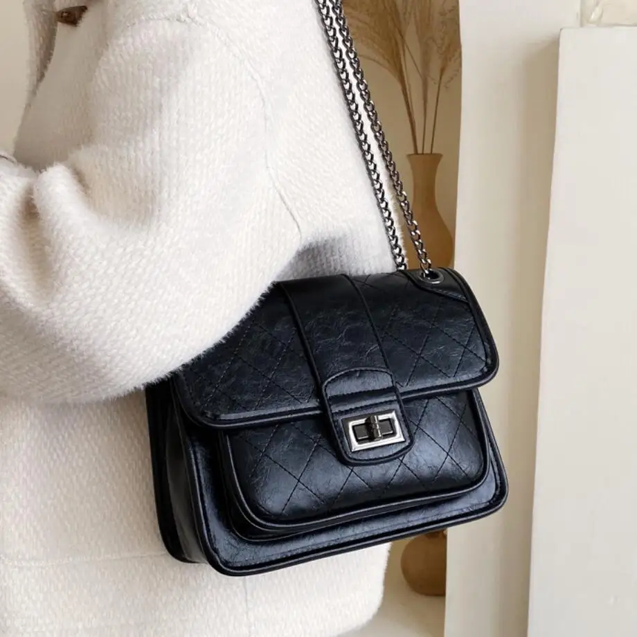 

Elegant Female Square Crossbody Bag 2019 Fashion New Qquality Leather Women's Designer Handbag Lock Chain Shoulder Messenger Bag