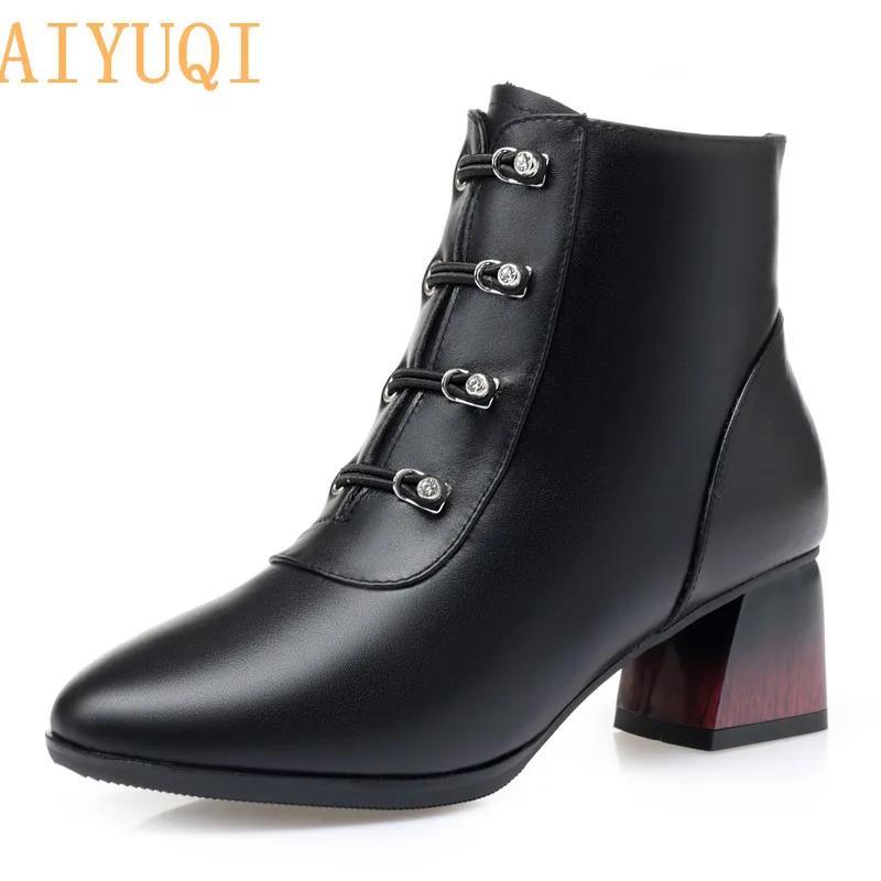 AIYUQI; Новинка года; модные женские ботинки; короткие ботиночки из натуральной кожи; Свадебная женская обувь; ботильоны для женщин на платформе; Цвет Красный