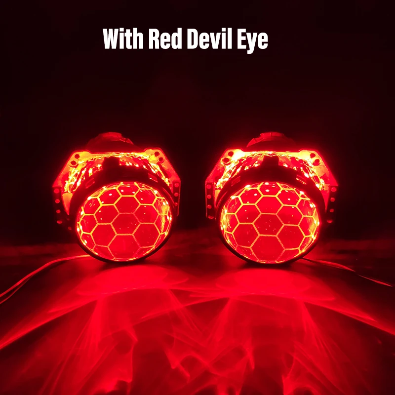 Для Hella 3R G5 5 фары линзы Honeycomb HID проектор D1 D2 D3 D4 Bi-xenon 3,0 травление линзы тюнинг аксессуары футбольный стиль - Цвет: With Red Devil Eye