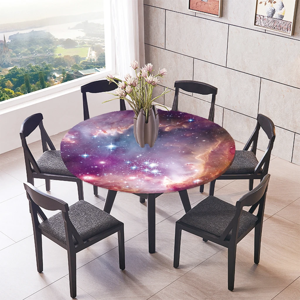 Starry Sky A 1.5m Упругие обрезные водонепроницаемые подкрепленные скатерти для стола, кухонный декор, подходит для 47 дюймовых круглых столов - Цвет: Starry Sky A 1.5m