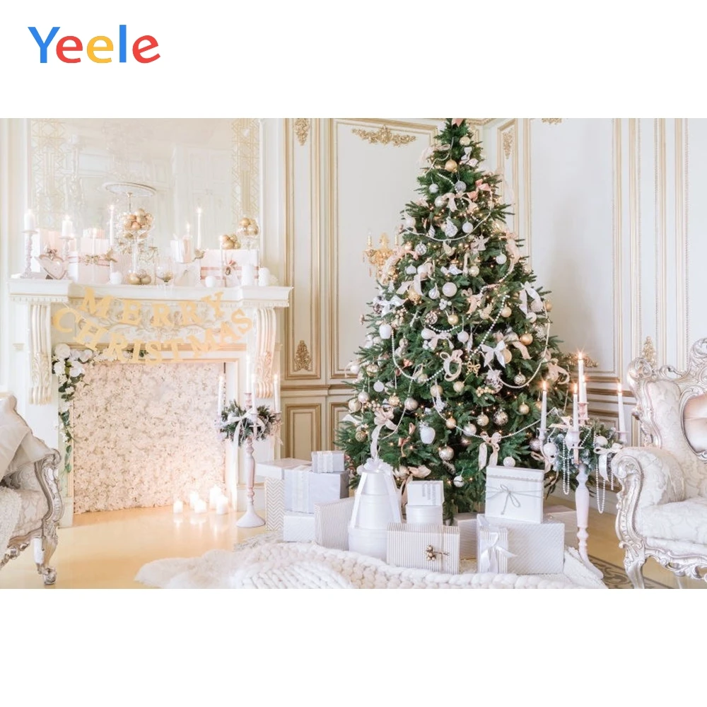 

Yeele Christmas Tree Fireplace Gift Royal Photography Background Vinyl Baby Portrait Photographic Backdrop for Photo Studio