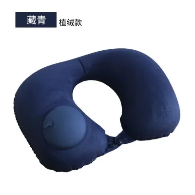 Press type flocking2 Portable U-shaped Inflatable Pillow Office Pillow Travel Car Airplane Driving Nap Pillow Support Head Pillow To Send Storage Bag - Цвет: Press type flocking2