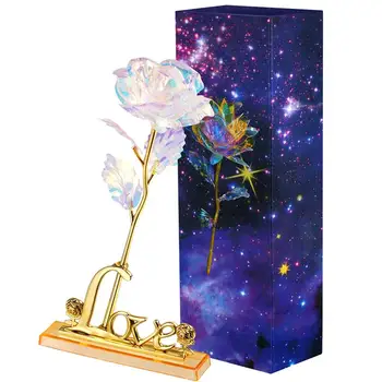 

24K Gold Foil Rose Model Colorful Rose Decorative Flower Model Glowing Rose Gift with Mosaic Gold Suit Love Letter Base