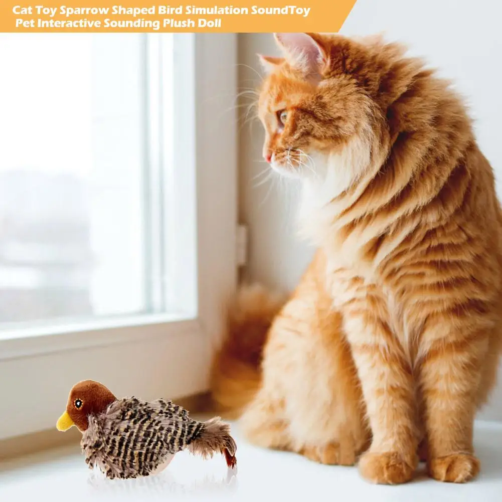 Cat Toy Sparrow Shaped Bird Simulation Sound  Toy Pet Interactive Sounding Plush Doll Funny Pet Supplies