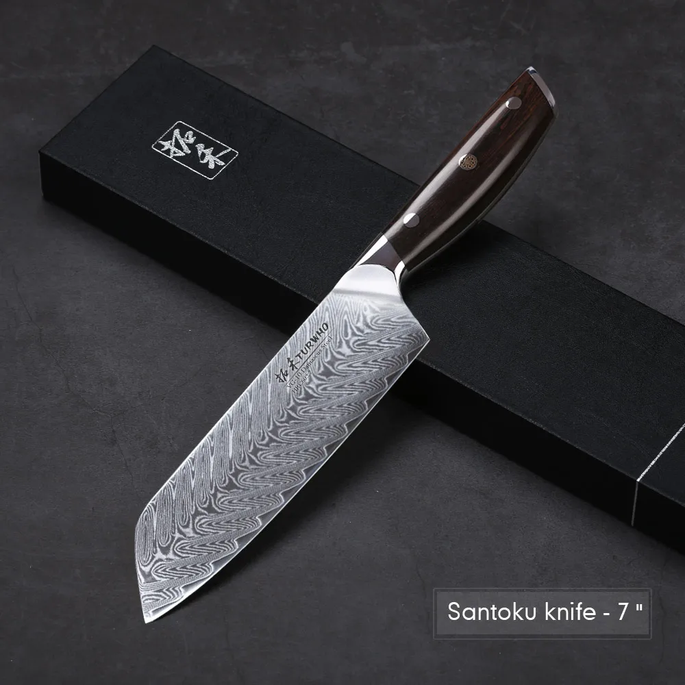 TURWHO 3 шт. набор кухонных ножей профессиональный шеф-повара Santoku универсальный нож японский дамасский стальной нож с красной ручкой сандалового дерева кухонный инструмент