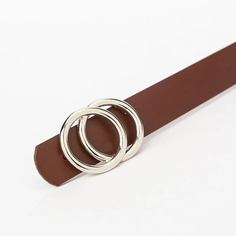 Women's Double Circle Round Buckle Belt Fashionable Jeans Accessories Belt Luxury Quality Designer Faux Leather Belt for Women