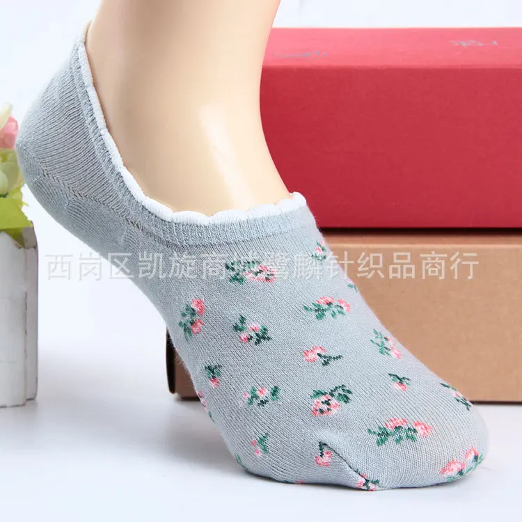 Корейские женские лодочные носки с цветочным рисунком, хлопковые милые Kawaii Harajuku уличные модные повседневные невидимые счастливые Дышащие носки Skarpetki - Цвет: 5