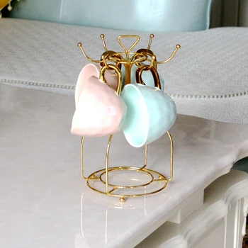 

Gold Coffee Mug Holder With Handle Home 6 Hook Tree Style Restaurant Drinkware Shelf Modern Fast Dry Saucer Kitchen Countertop