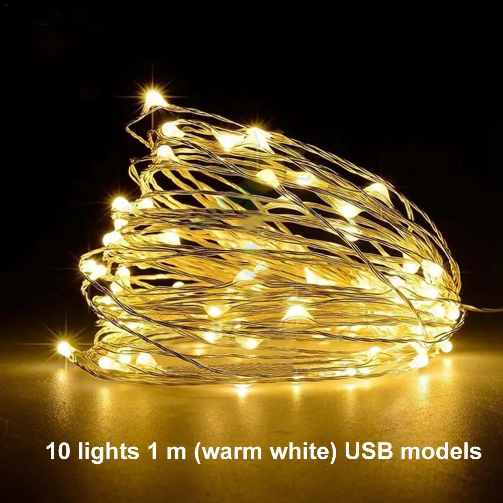 Медный провод светодиодный гирлянды праздничное освещение сказочная гирлянда для рождественской елки свадебное украшение для вечеринки USB подключение вечерние украшения - Испускаемый цвет: 10 Light 1 Meter