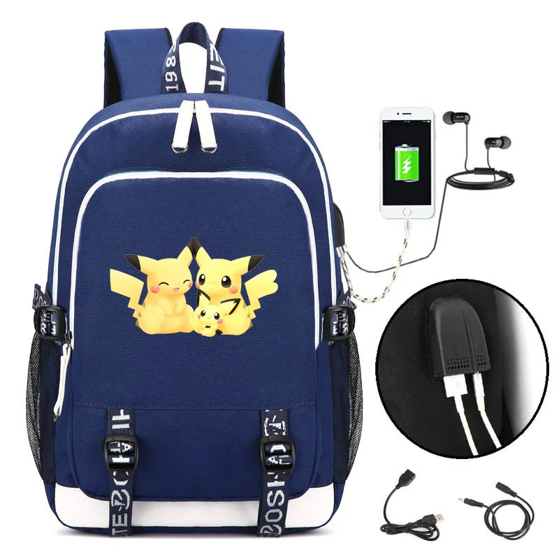 Аниме Рюкзак Pokemon Pikachu Eevee подростковый USB рюкзак для ноутбука мальчики девочки школьный женский рюкзак на плечо дорожная сумка мужской рюкзак