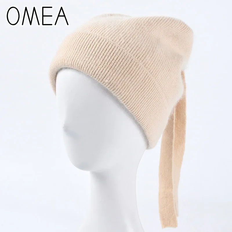 OMEA ангоры с заячьими ушками на капюшоне мягкие удобные 2019 Бант Вязаная шапка