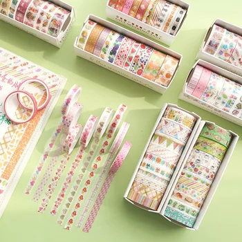 

10Rolls/Set Gold Foil Slim Washi Tape Decoration Scrapbooking Planner Gift Masking Tape Adhesive Tape Label Sticker Stationery
