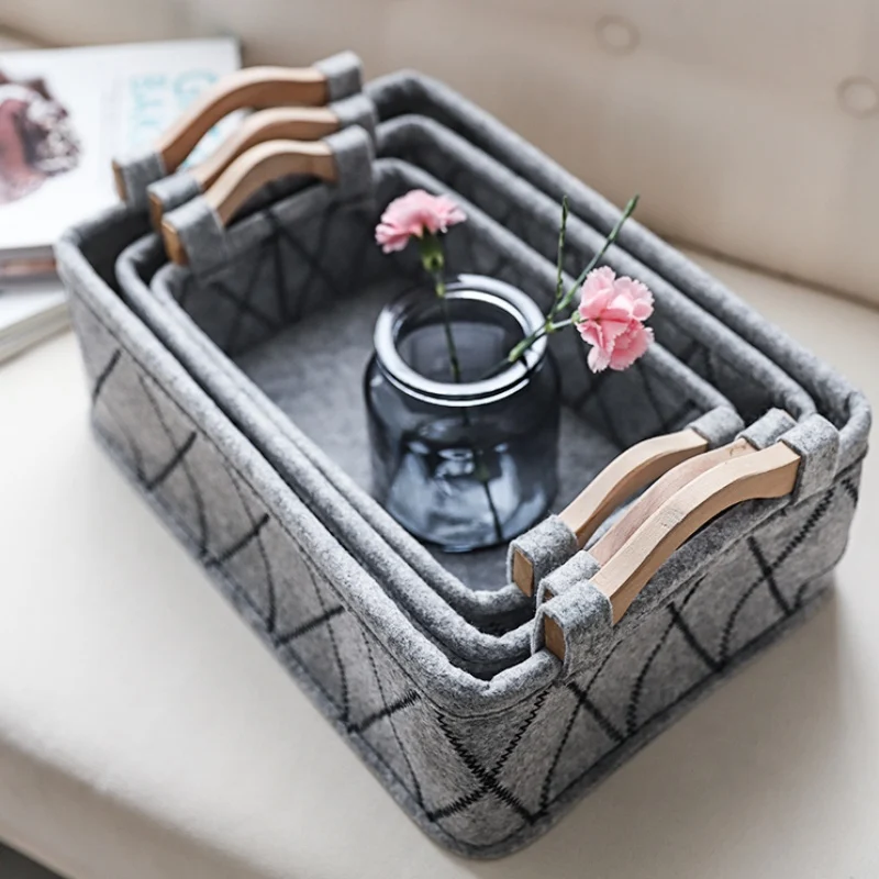 Rectangular Felt Fabric Storage Baskets Portable Bedroom Cloths Toy Organizer Container