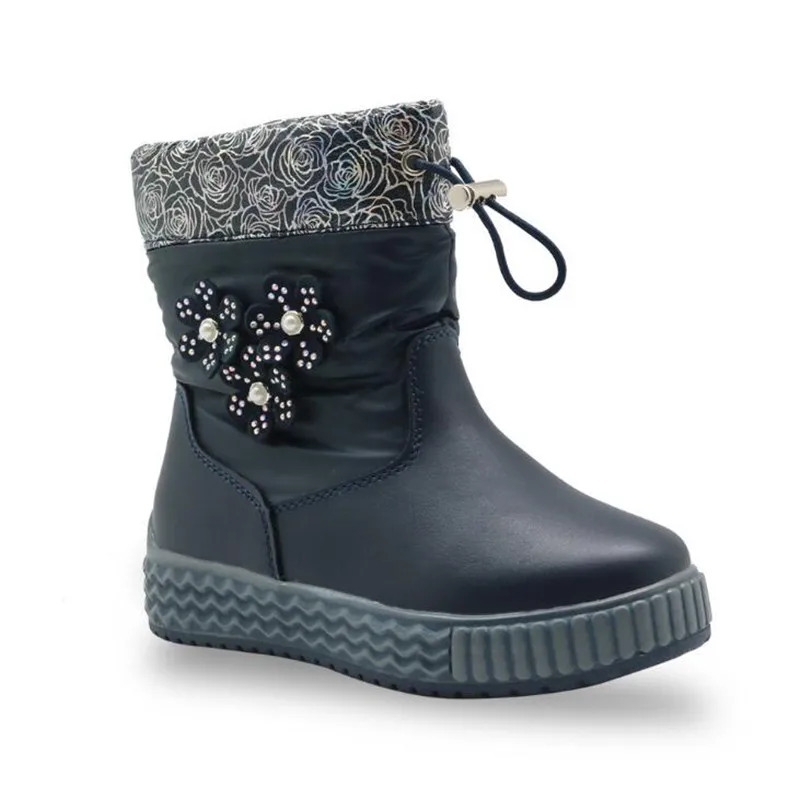 Winter new children's snow boots boys and girls baby snow boots warm shoes children's quality PU waterproof Thick cotton shoes - Цвет: Синий