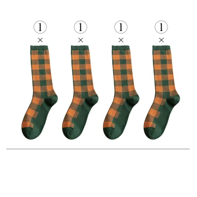 4 PAIR Pack 4 пары в упаковке; модные хлопковые носки до середины икры в клетку для школьниц - Цвет: 4 PAIR Pack