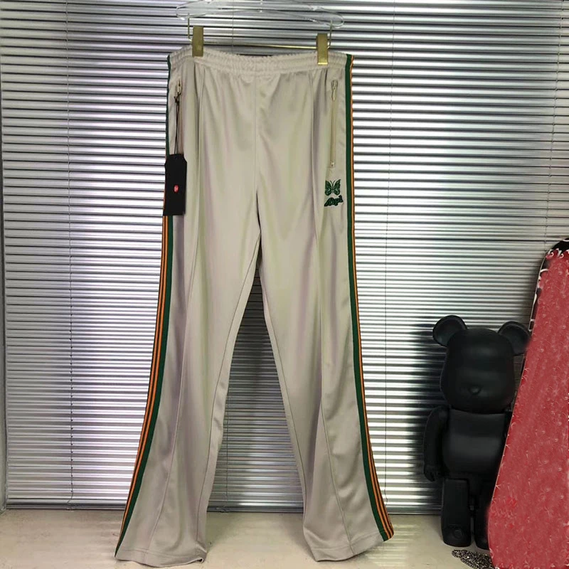 

2020 New Ribbon Striped Apricot AWGE Needles Sweatpants Men Women 1:1 Butterfly Embroidery AWGE Trousers Jogger Needles Pants