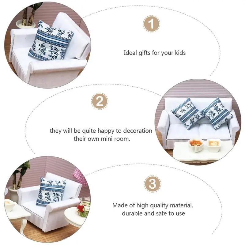 1Pc Mini House Mini Model Living Room Scene White European Sofa with Cushion Dollhouse Sofa Supplies Dollhouse Furniture